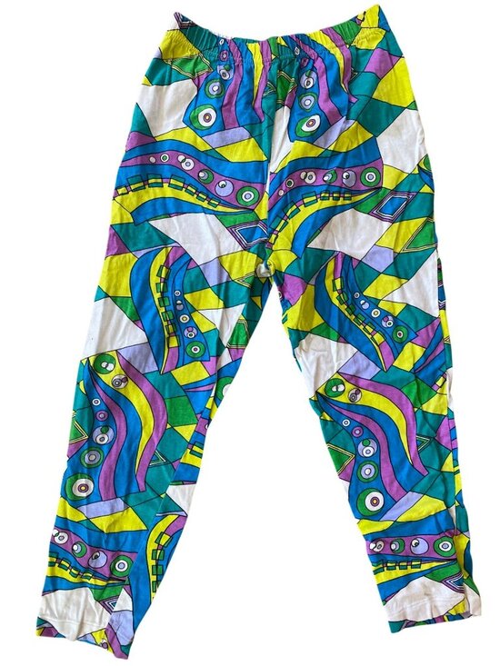 Pants - Vintage Womens Pants Pop Modern Art Neon Geometric 80s 90s Y2K Retro Small